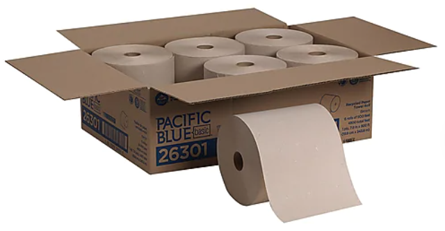 PAPER TOWELS, HARDWOUND, PACIFIC BLUE, RECYCLED, 1-PLY, BROWN, 800 FT/ROLL, 6 ROLLS/CT THUMBNAIL
